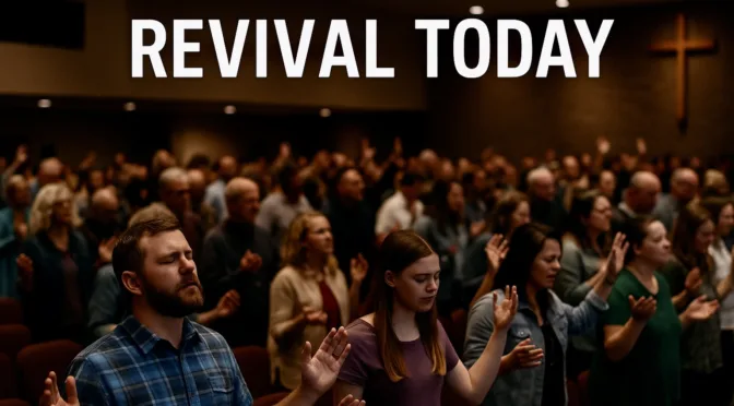 Congregation praying for revival and unity in the house of God